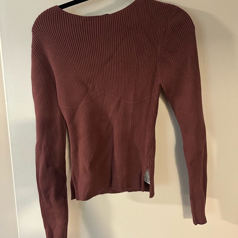 Zara Ribbed Long Sleeve Top in Burgundy